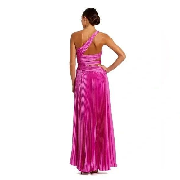 Mac Duggal‎ Pleated One Shoulder Charmeuse Gown NWT 49837 SZ 8 FUSCHIA PINK - Picture 4 of 7